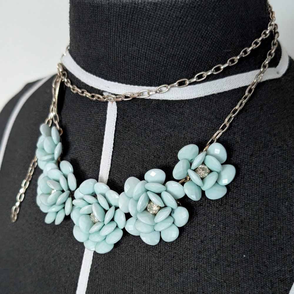 Vintage Nina Ricci Baby Blue Turquoise Beaded Flower Necklace
